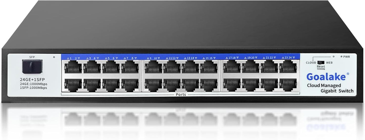 Easy Smart Managed Ethernet Switch, 24 Port Gigabit Switch,Network Hub, Ethernet Splitter, Plug & Play, Industrial Grade Fan Design, VLAN, Qos, Desktop or Wall Mount