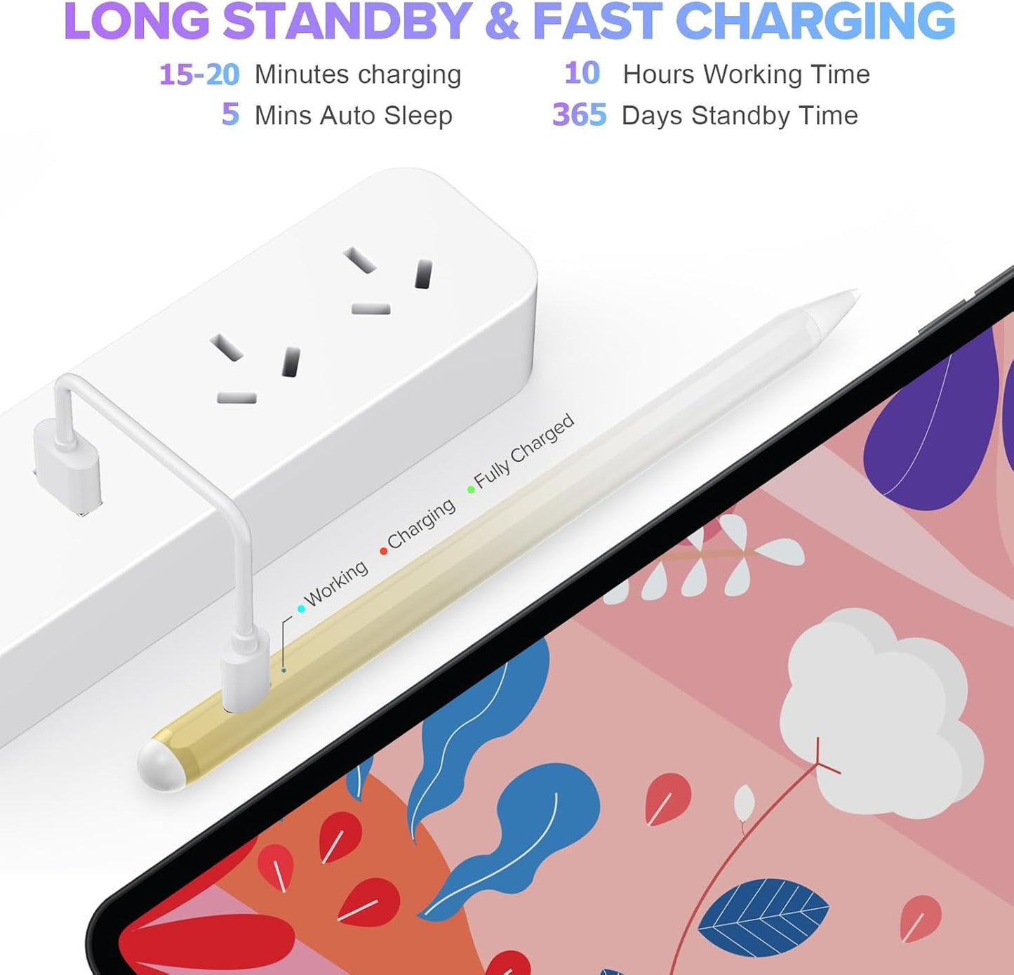 Stylus Pen for iPad 6th-11th Generation-2X Fast Charge Active Pencil Compatible with 2018-2025 Apple iPad Pro 11"/12.9"/M4, iPad Air 3/4/5/M2/M3,iPad Mini 5/6 Gen-Gradient White Yellow