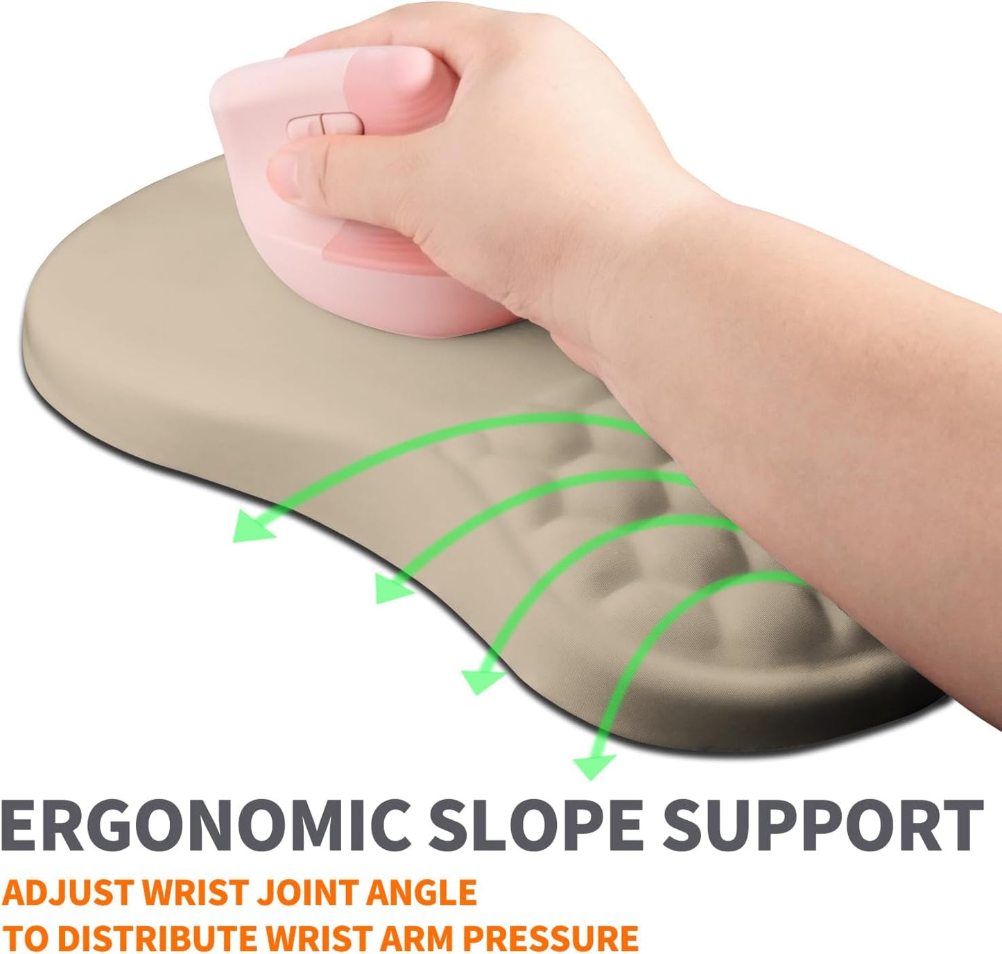 Ergonomic Joint Wrist Support Mouse Pad with Memory Foam Cushion Massage Bump, Carpal Tunnel Pain Relief Mousepad Slope Design for Wrist Rest, 11.8x7.9 in, Apricot