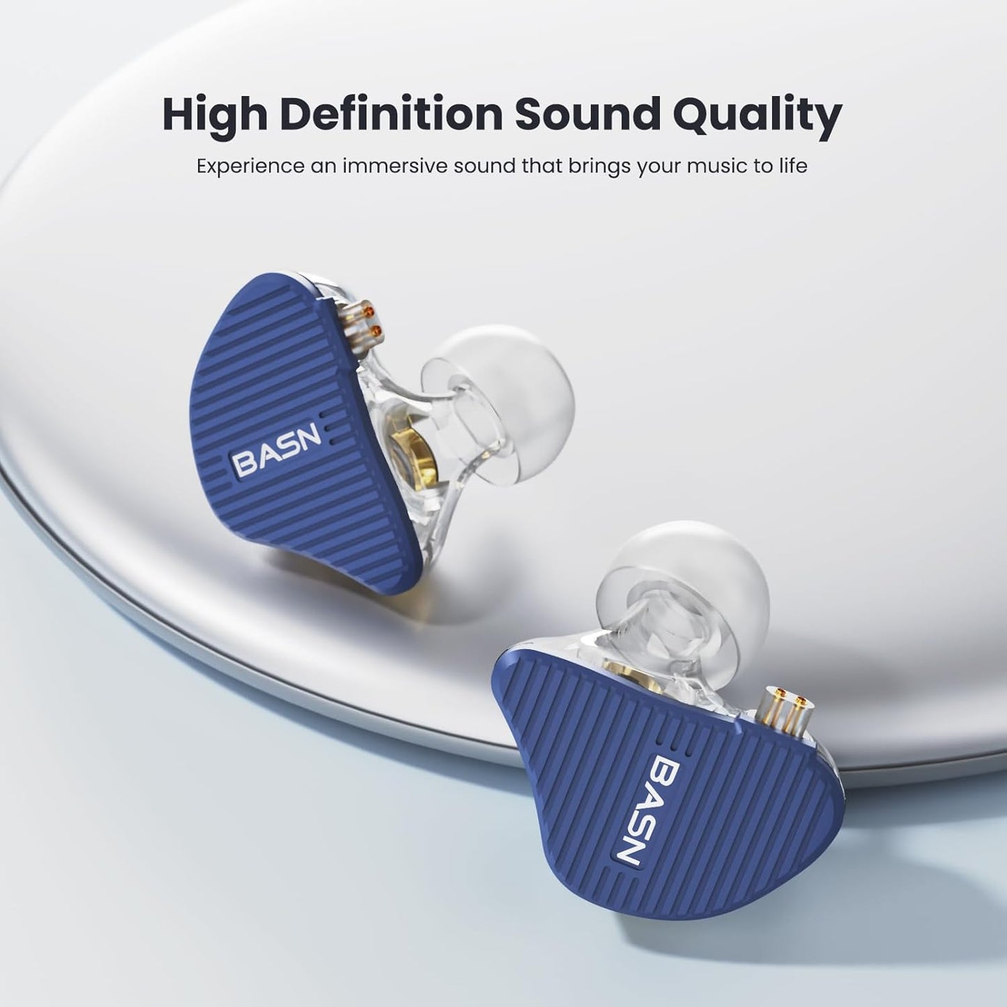 BASN Mix-PD in Ear Monitor,1Planar Driver + 1Dynamic Driver HiFi IEM Earphones with CNC Crafted Metal Cover, Wired 0.78mm 2-Pin Silver Plated Detachable Cable for Musicians (Blue)