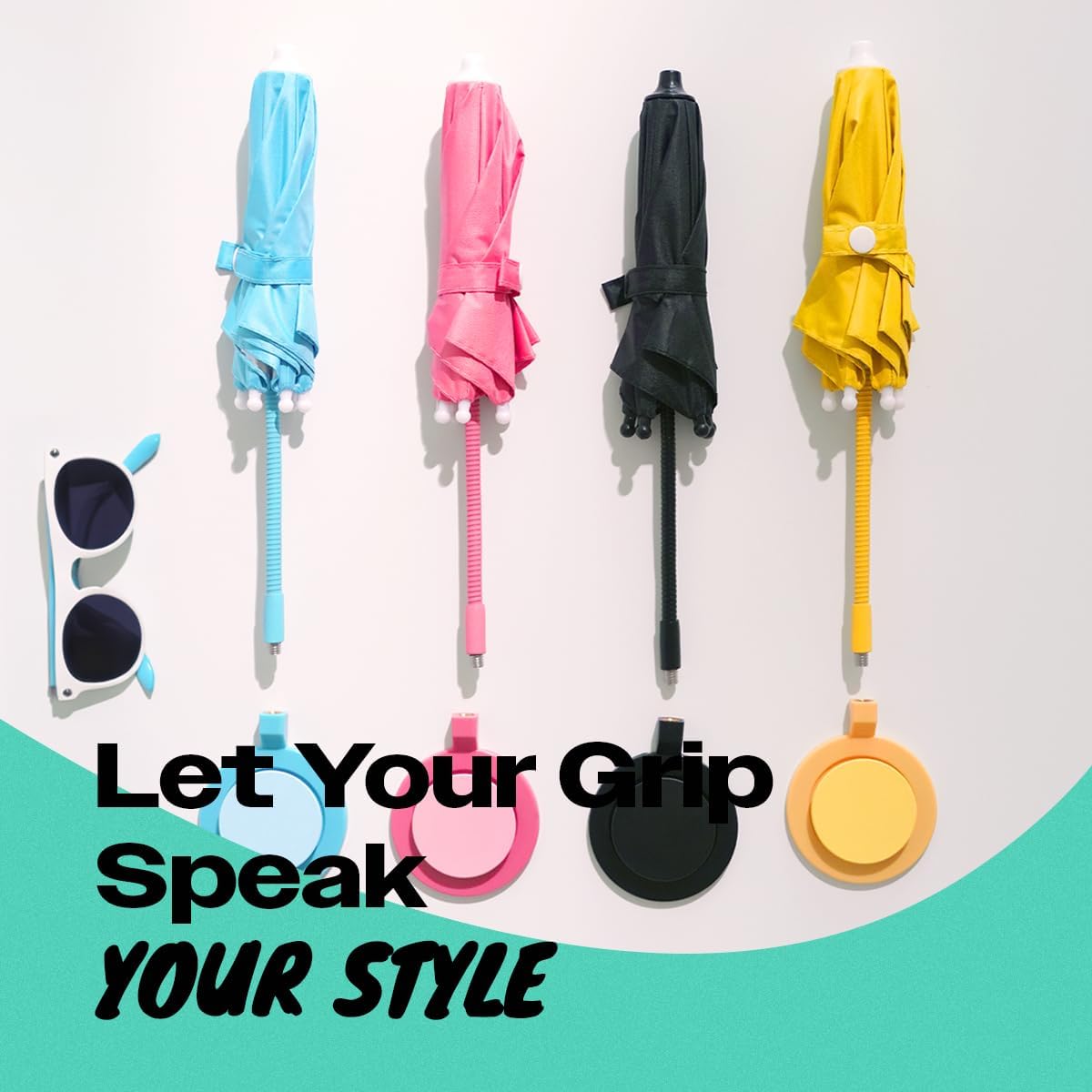 3 in 1 Magnetic Umbrella Sunshade Collapsible Expandable Phone Grip & Stand - Elegant Magsafe Compatible Phone Holder for Secure Grip and Hands-Free Viewing (Black)