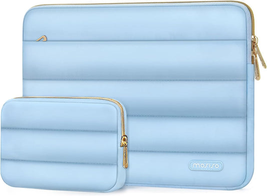 MOSISO 13.3 inch Laptop Case, 13-13.3 inch Puffy Laptop Sleeve Compatible with MacBook Air 13 13.6 M4 M3 M2 M1/Pro 13/Pro 14, HP Dell ASUS Lenovo,Polyester Horizontal Bag with Small Case, Air Blue