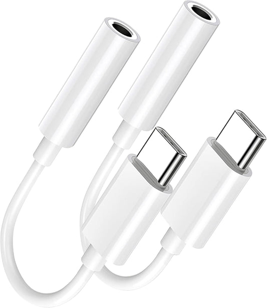 USB Type C to 3.5mm Female Headphone Jack Adapter 2 Pack, USB C to Aux Audio Dongle Cable Cord Compatible with iPhone 16 15 Series, S24/S23 Ultra, iPad Pro, MacBook, Pixel XL More Type-C Devices