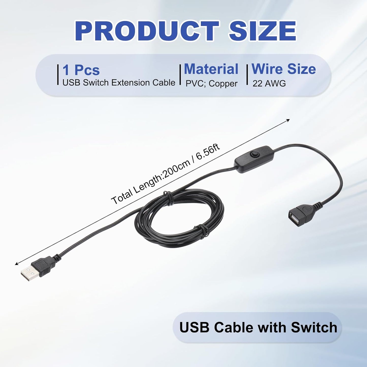 MECCANIXITY USB Extension Cable with ON/Off Button Switch 2m USB Male to Female Extension Cord for Desk Lamp Fan LED Light Strip Black Pack of 1