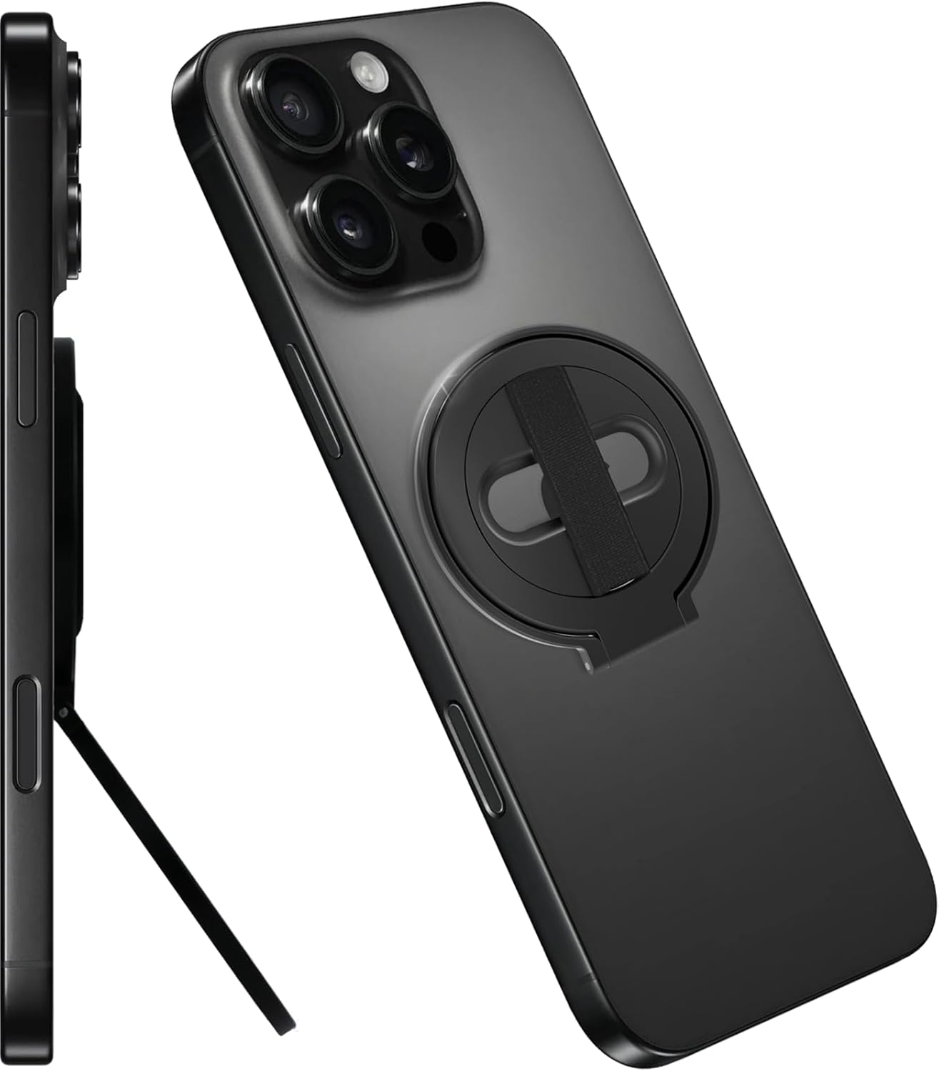 Grat 2 Magnetic Phone Grip Kickstand, [Elastic Finger Strap] Phone Loop Holder, Dual-Sided Magnet Ring Stand Compatible with Magsafe Series iPhone 16 15 14 13 12 Pro max, Black