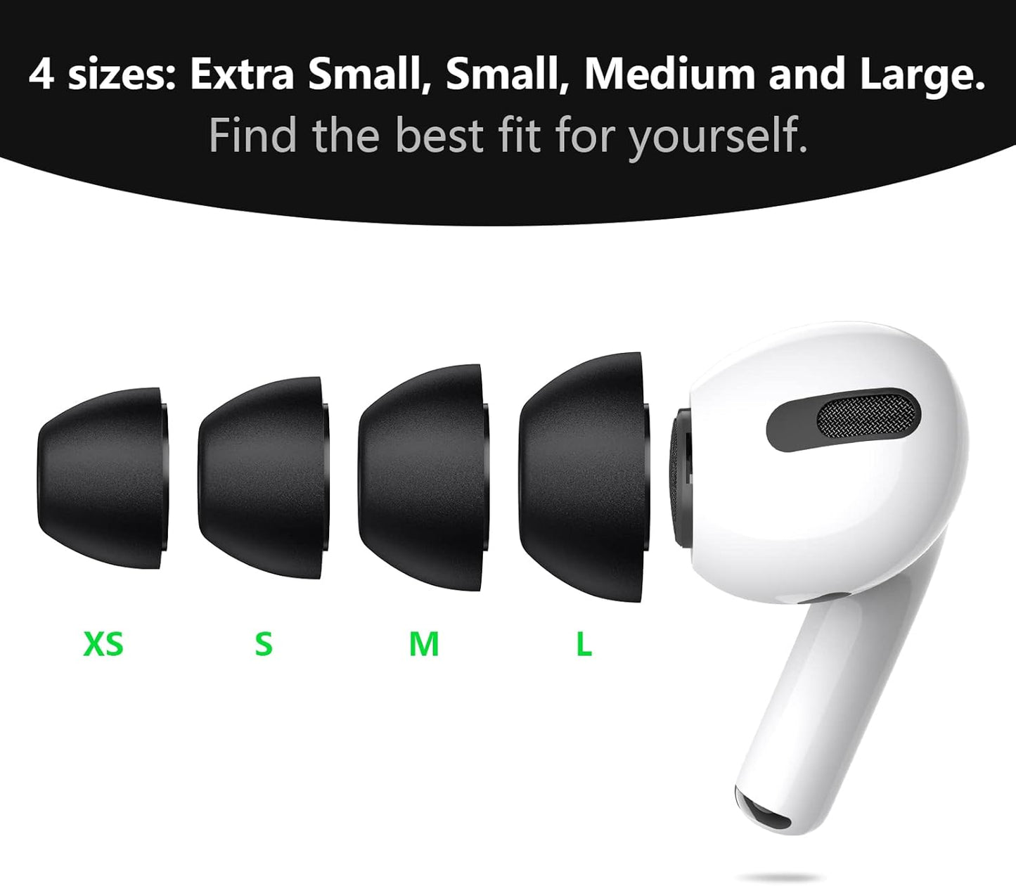 Lanwow Premium Memory Foam Tips for AirPods Pro & AirPods Pro 2nd Generation. No Silicone Eartips Pain. Anti-Slip Eartips. Fit in The Charging Case, 3 Pairs (Large, Black)