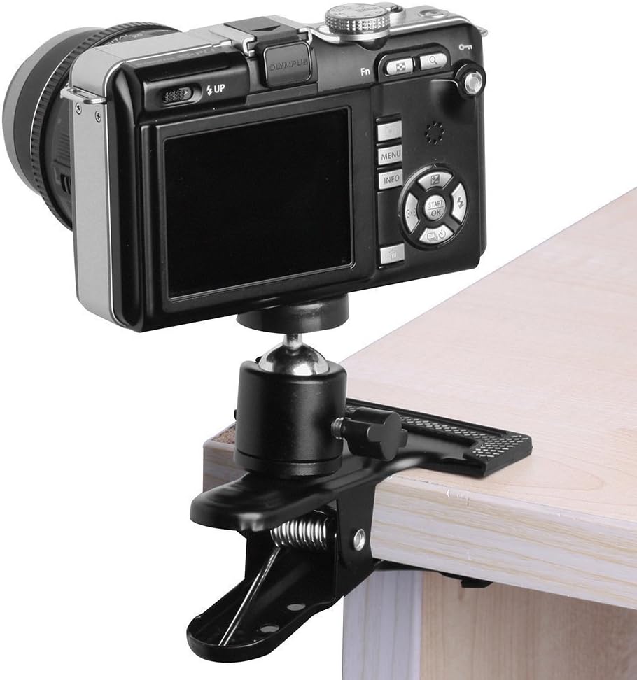 SLOW DOLPHIN Tripod Camera Clip Clamp Flash Reflector Holder Mount with 1/4 Inch Screw 360 Degree Swivel for Studio Backdrop Camera SLR, Digital SLR, Video Came（Black）