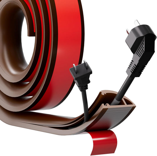 4ft Side Buckle Floor Cord Cover for Wires, Selfadhesive Extension Cord Hider Easy Floor Cable Management Prevent Cable Trips,Silicone Floor Wire Covers for Cords, Cable Protector Cord Cavity（Brown）