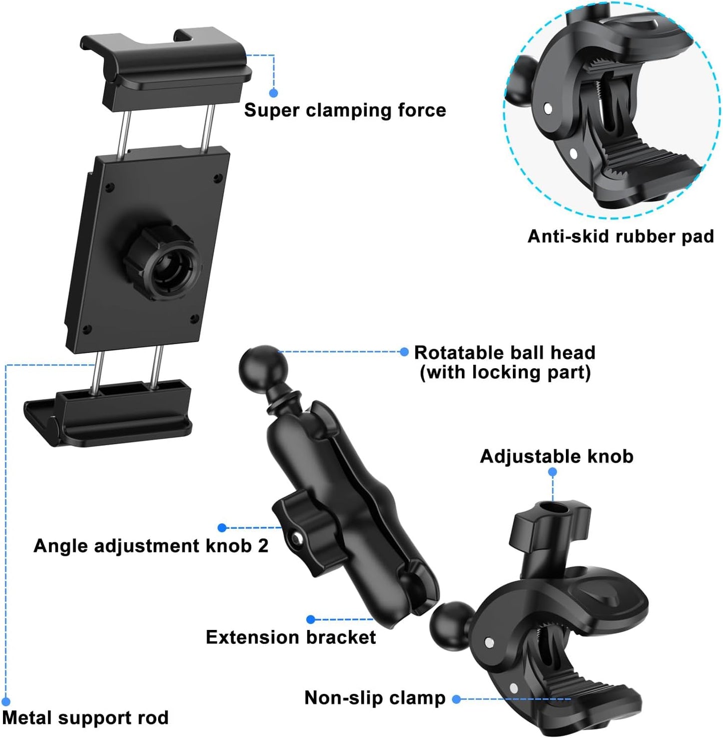 PLDHPRO Tablet Holder for Mic Stand 360° Swivel iPad Music Stand Mount for Microphone with Clamp, Musicians Stage Portable Stands Guitar Tripod Accessories Compatible 5.1-15.6'' Devices
