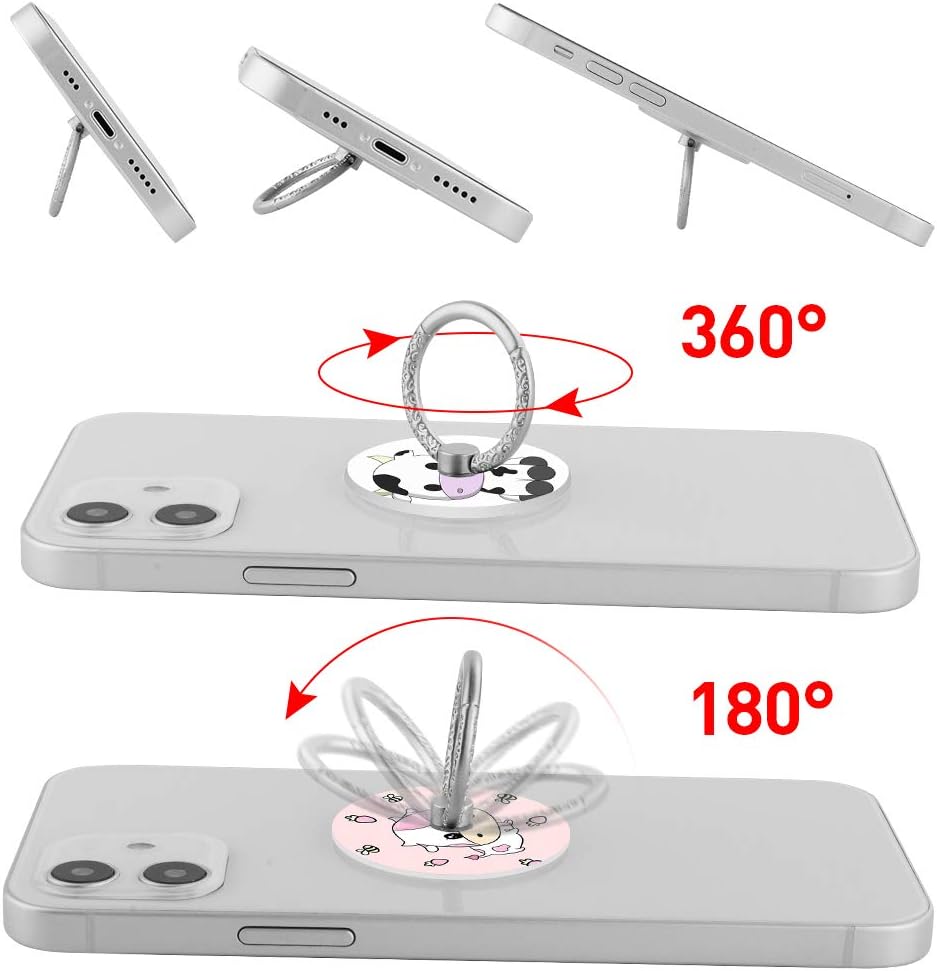 Bonoma Phone Ring Stand, 3 Pack Cute Cow 360 Degree Rotation Finger Grip Stand Holder Compatible with Smartphones and Tablets