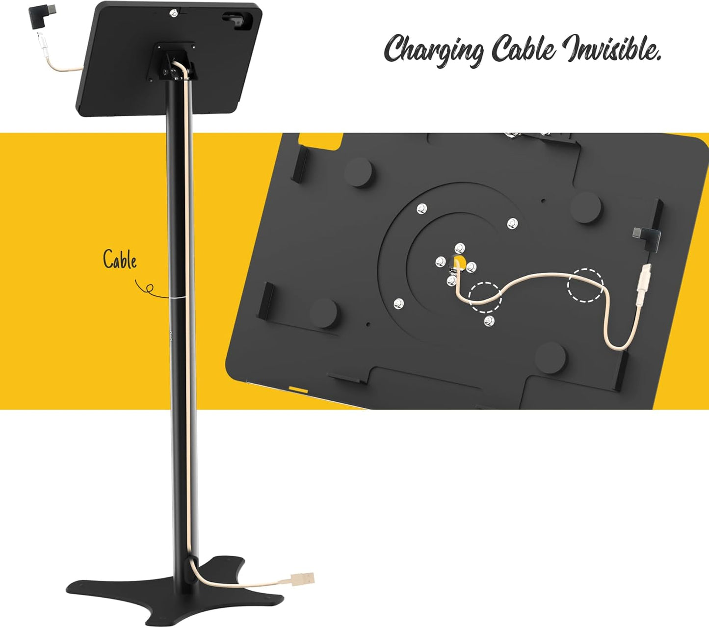 Tablet Kiosk Floor Stand, Anti-Theft, Rotate Lockable Metal Tablet Enclosure+Aluminum Pole+Metal Base, Compatible with 10.9" iPad 10th, Pro 11" 1 2 3 4, Air 4 5, Air 11", iPad 11"(A16)