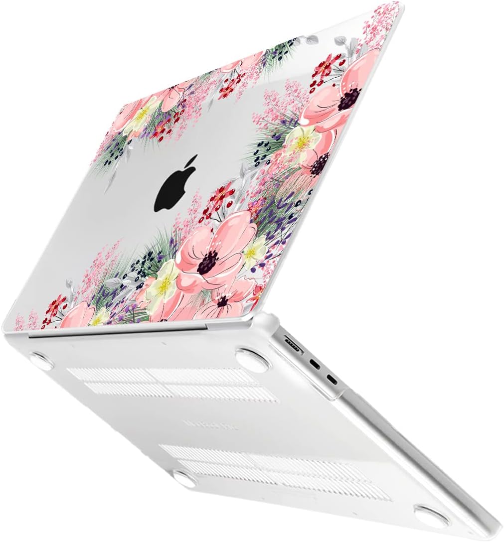 Batianda Premium Case for New MacBook Air 15 inch 2025 M4 2024 2023 with M3 M2 Chip Model A3241/A3114, Designed Protective Plastic Hardshell & Keyboard Cover & Screen Protector, Beautiful Floral