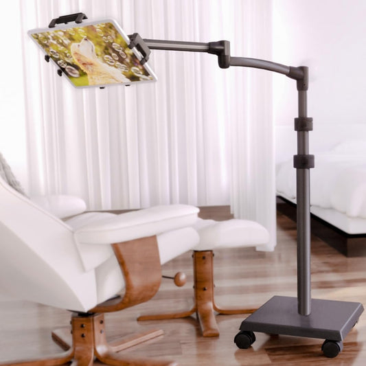 LEVO G2 Deluxe Premium Tablet Floor Stand with Long Extension Arm – Adjustable Rolling iPad Holder & Mobile Cart for Bed, Sofa, or Office–Ergonomic 5-Axis Arm, 30–56″ Height, Fits up to 13.5″ Devices