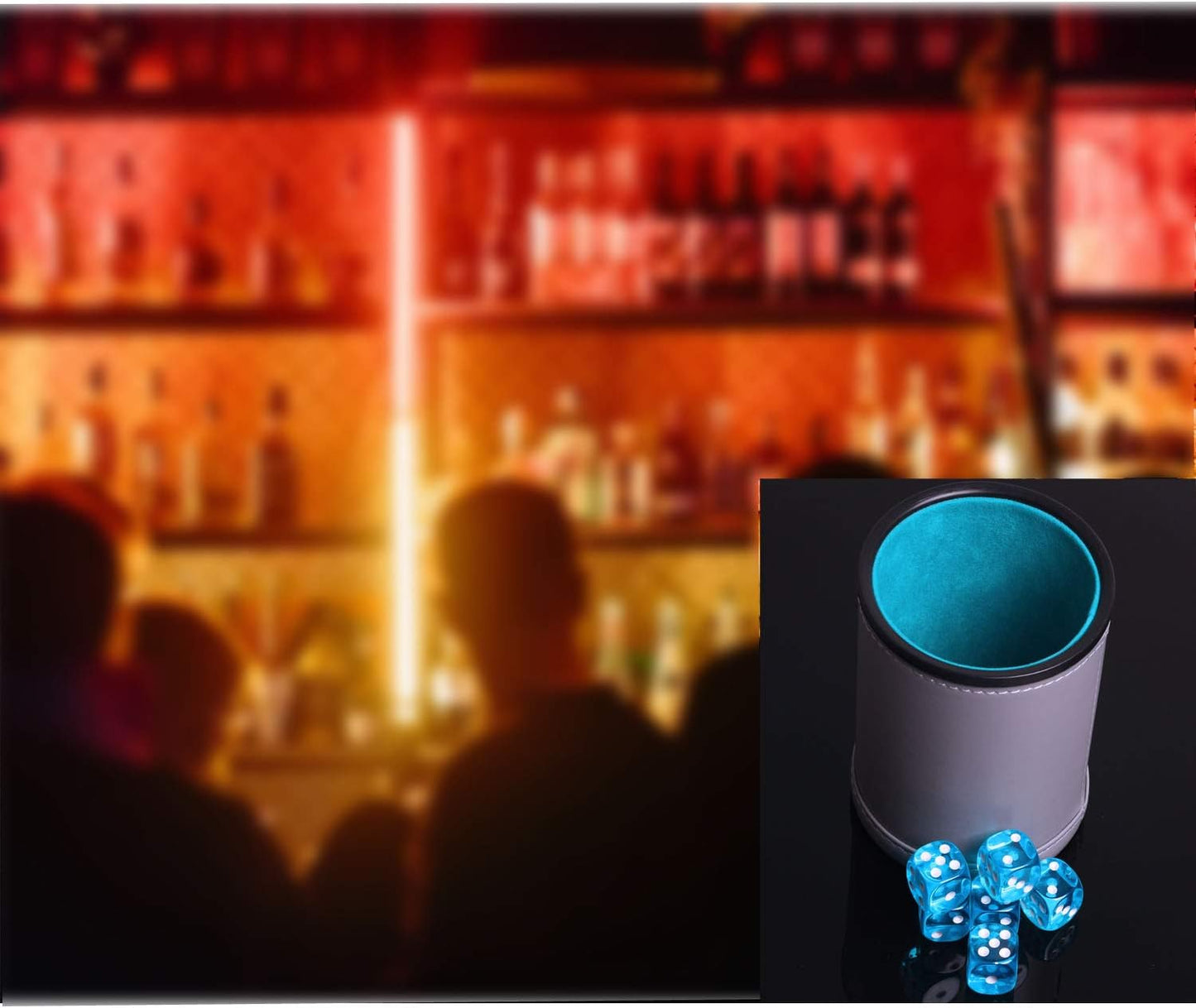 Dice Cup Set PU Leather and Felt-Lined, Quiet Shaking for Yahtzee Farkle Liars Dice Games, Includes Six 16mm Regular Dice