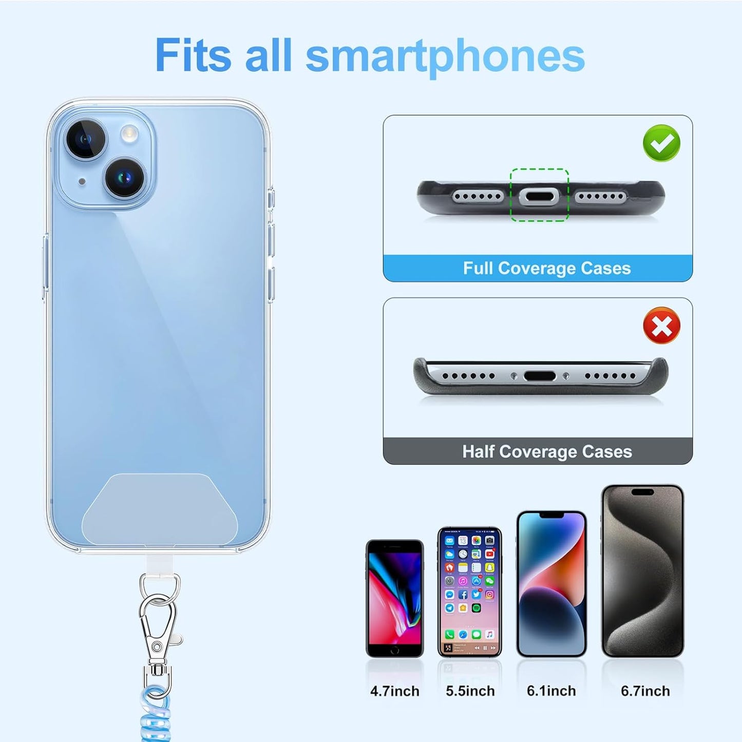 SHANSHUI Phone Tether, 2 Pcs Anti Theft Spring Phone Strap, 4 x Tether Pacthes & Carabiner Clips Universal Cellphone Lanyard for Keys Outdoor Skiing Hiking Fishing Fitting for All Smartphones