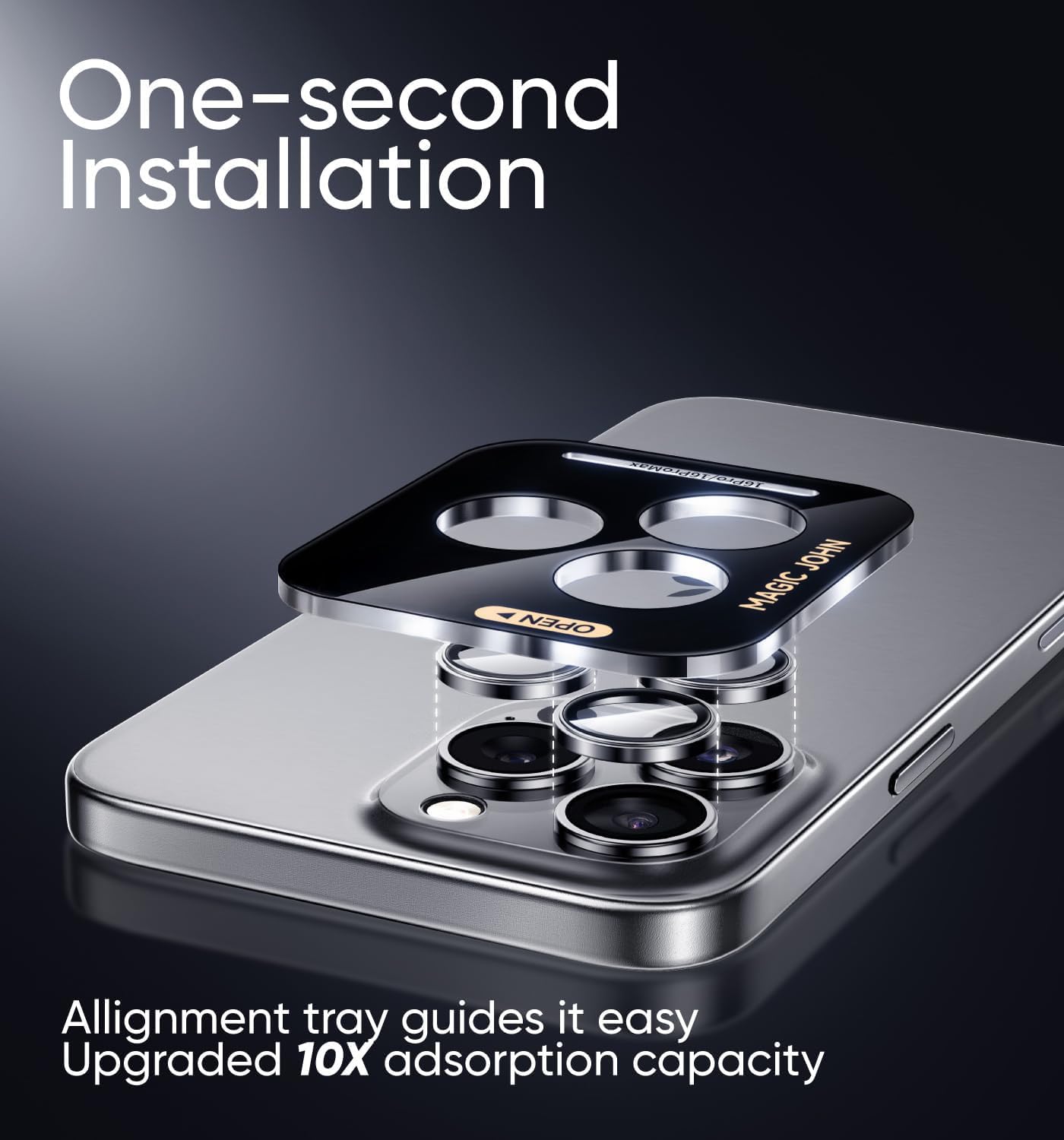 MAGIC JOHN for iPhone 16 Pro Max/16 Pro Camera Lens Protector [Alignment Kit&1:1 Invisible Perfect Fit] 9H Aerospace Tempered Glass Anti-Scratch Durable, Individual Cover Ring, Case Friendly, Set of 2, Silver