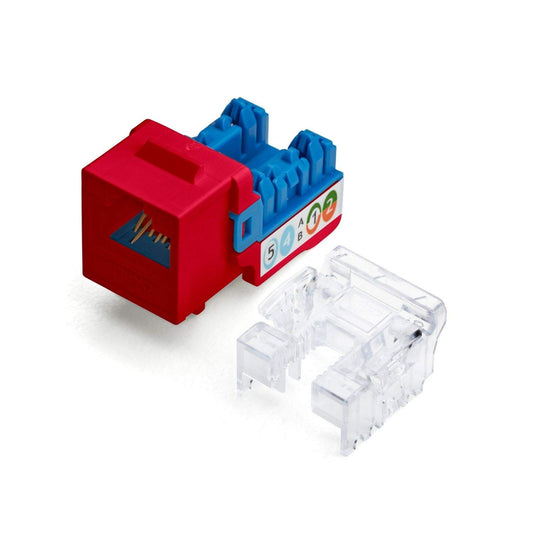 trueCABLE Cat6 Keystone Jack, Unshielded (UTP), 90 Degree Punch-Down, PoE++ (4PPoE) 100W, UL Listed, ETL Verified, ANSI/TIA Certified, Modular RJ45 Female, Red, 12 Pack