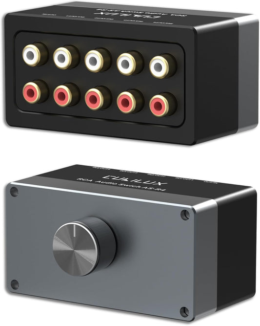 Cubilux AS-R4 4-Channel RCA Audio Selector, Bidirectional 4-Way Stereo RCA Aux Switcher, 1-Input to 4-Output / 4-Input to 1-Output