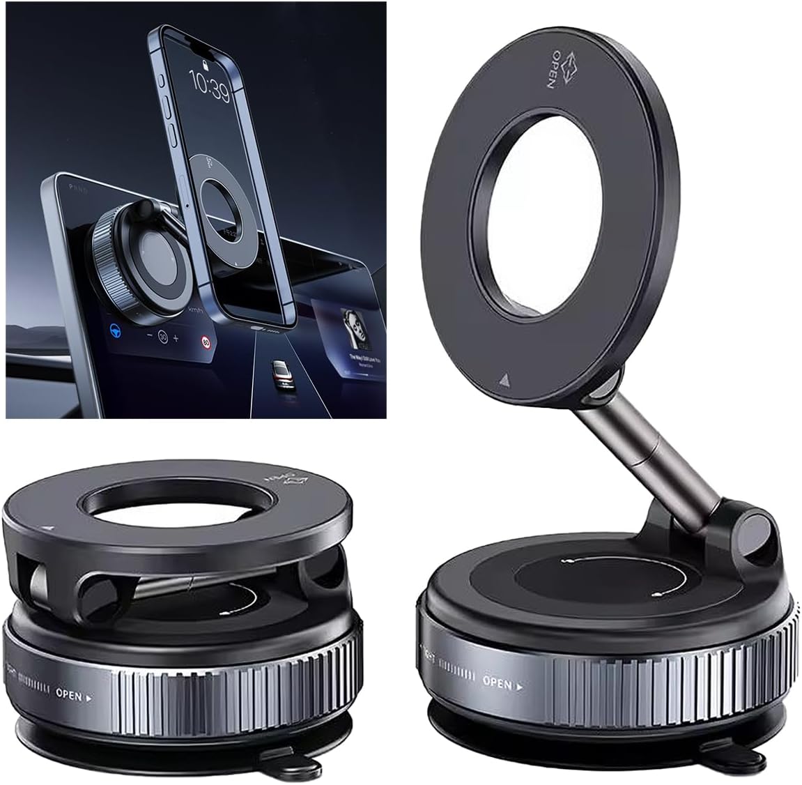 Cell Phone Holders for Your Cars/Gym/Mirror Mount for iPhone & Android Upgraded Vacuum Magnetic Car Phone Holder 360° Reinforced 150LBS Ultra Suction Cup Phone Mount for Car