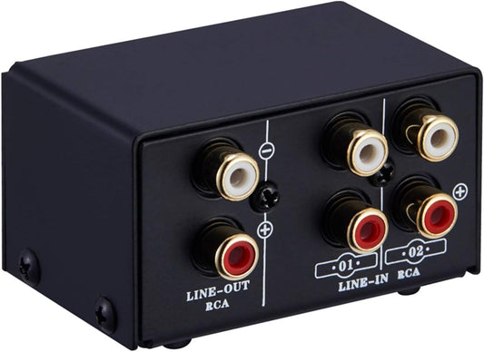Audio Switcher RCA 2 in 1 Out/1 in 2 Out A/B Switch Stereo Audio Splitter Box with No Distortion RCA Jack for Switching Between Computer Speakers and Headphones
