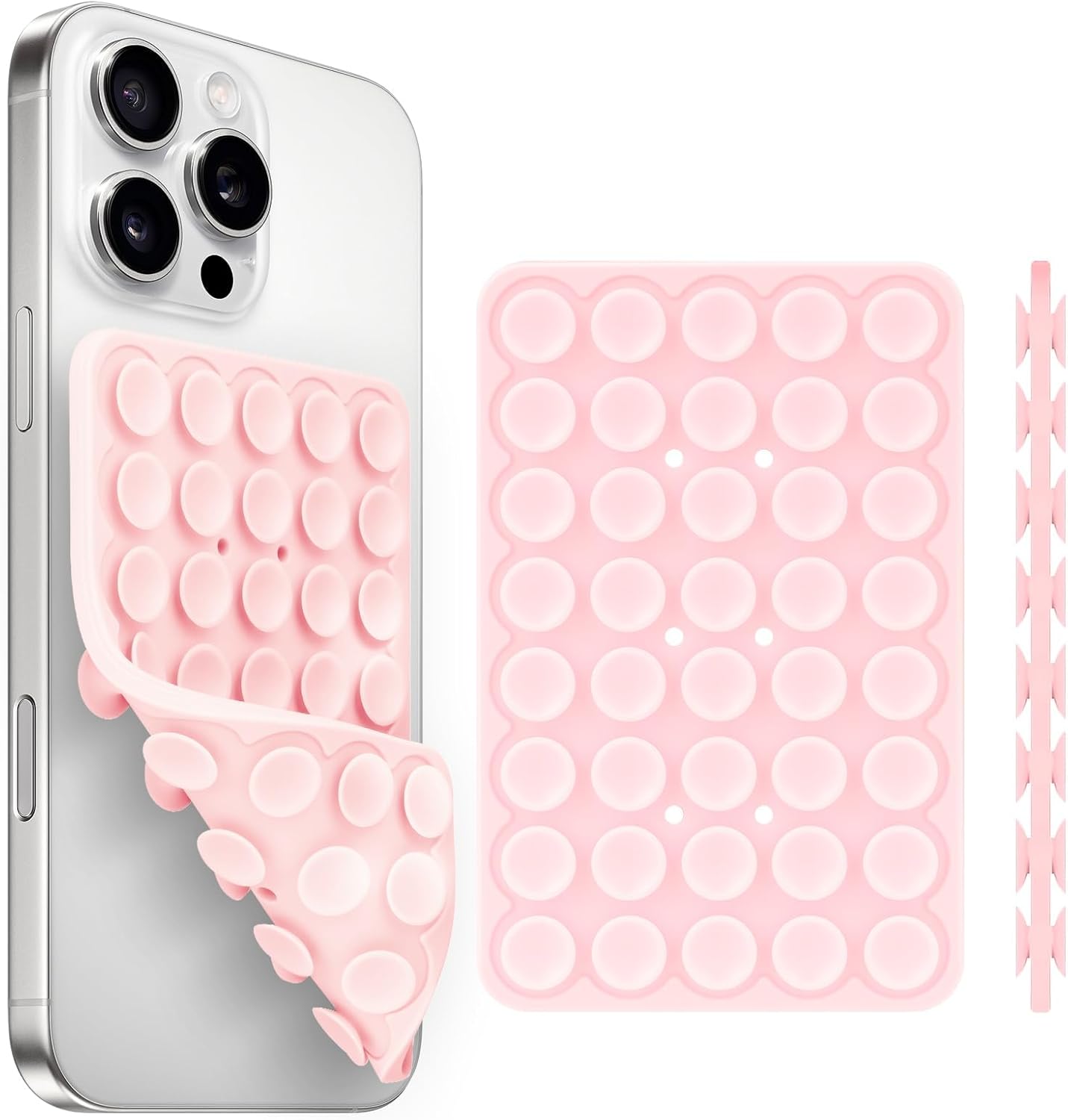 Silicone Suction Cup Phone Case Mount Double Sided, Phone Accessories Hands-Free Strong Grip Holder for Selfies and Videos, Silicon Phone Stand for iPhone and Android Light Pink