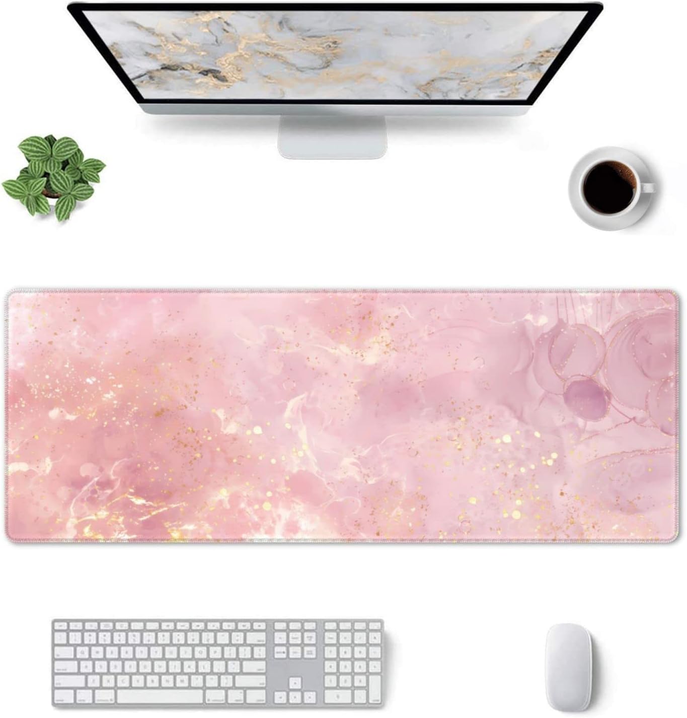 Rose Gold Marble Large Mouse Pad Extended Gaming Mousepad 31.5 x 11.8 Inch with Anti-Slip Rubber Base Cute Office Decor Women Girls Computer Accessories Home Office Supplies