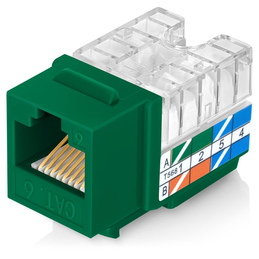 Everest 90° Angled RJ45 Cat6 Keystone Jacks 50-Pack in Green - Slim Profile Female RJ45 Connectors - Cat 6 Keystone Jack - Compatible with 90° Angled Speed Termination Tool - easyJACK (B094WB91H3)