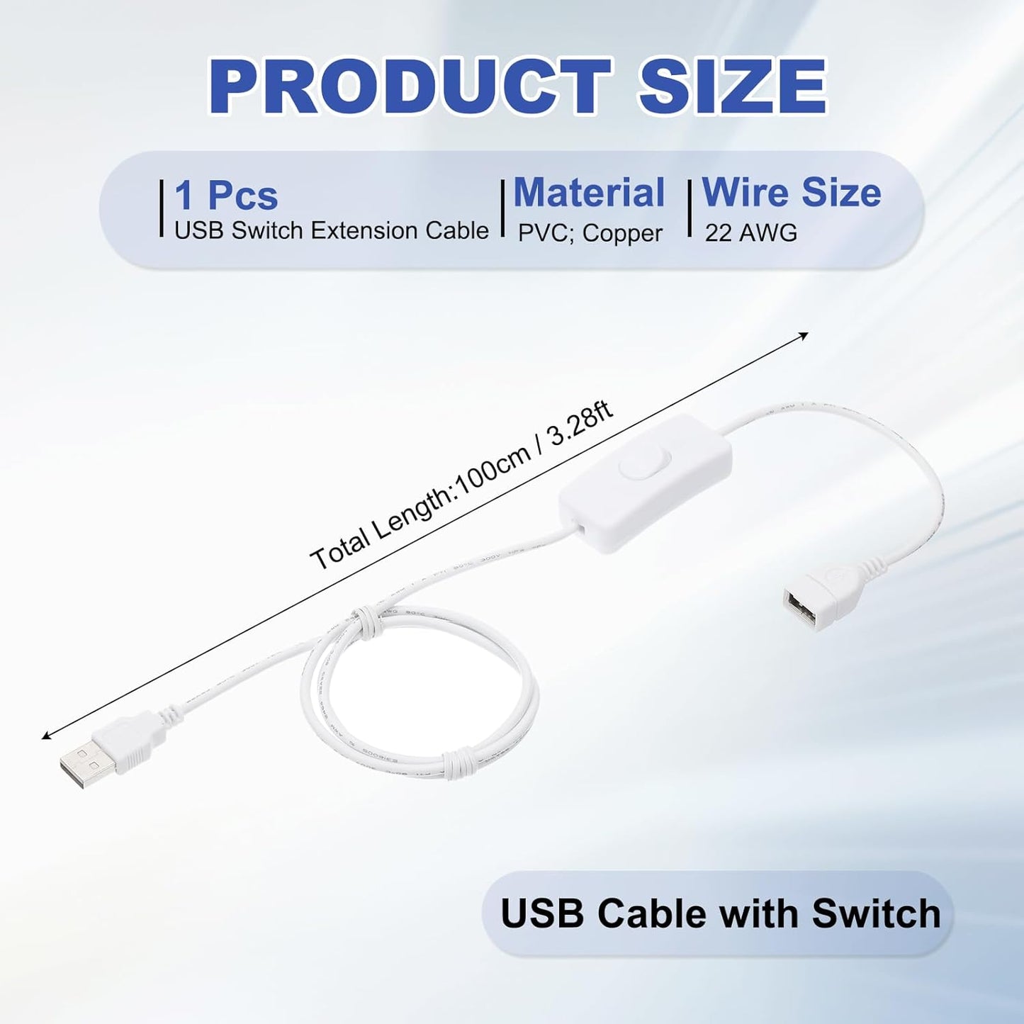 MECCANIXITY USB Extension Cable with ON/Off Toggle Switch 1m USB Male to Female Extension Cord for Desk Lamp Fan LED Light Strip White Pack of 1