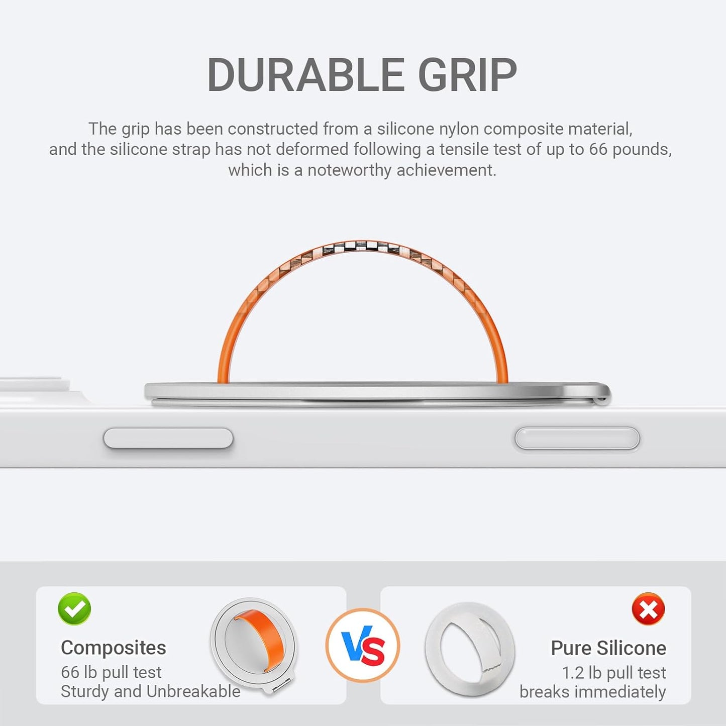 Grat 3 Upgraded Magnetic Phone Grip Stand, 360° Rotatable Silicone Strap Phone Loop Holder, Detachable Ring Kickstand Compatible with Magsafe iPhone 16 15 14 13 12 Pro/max, Silver