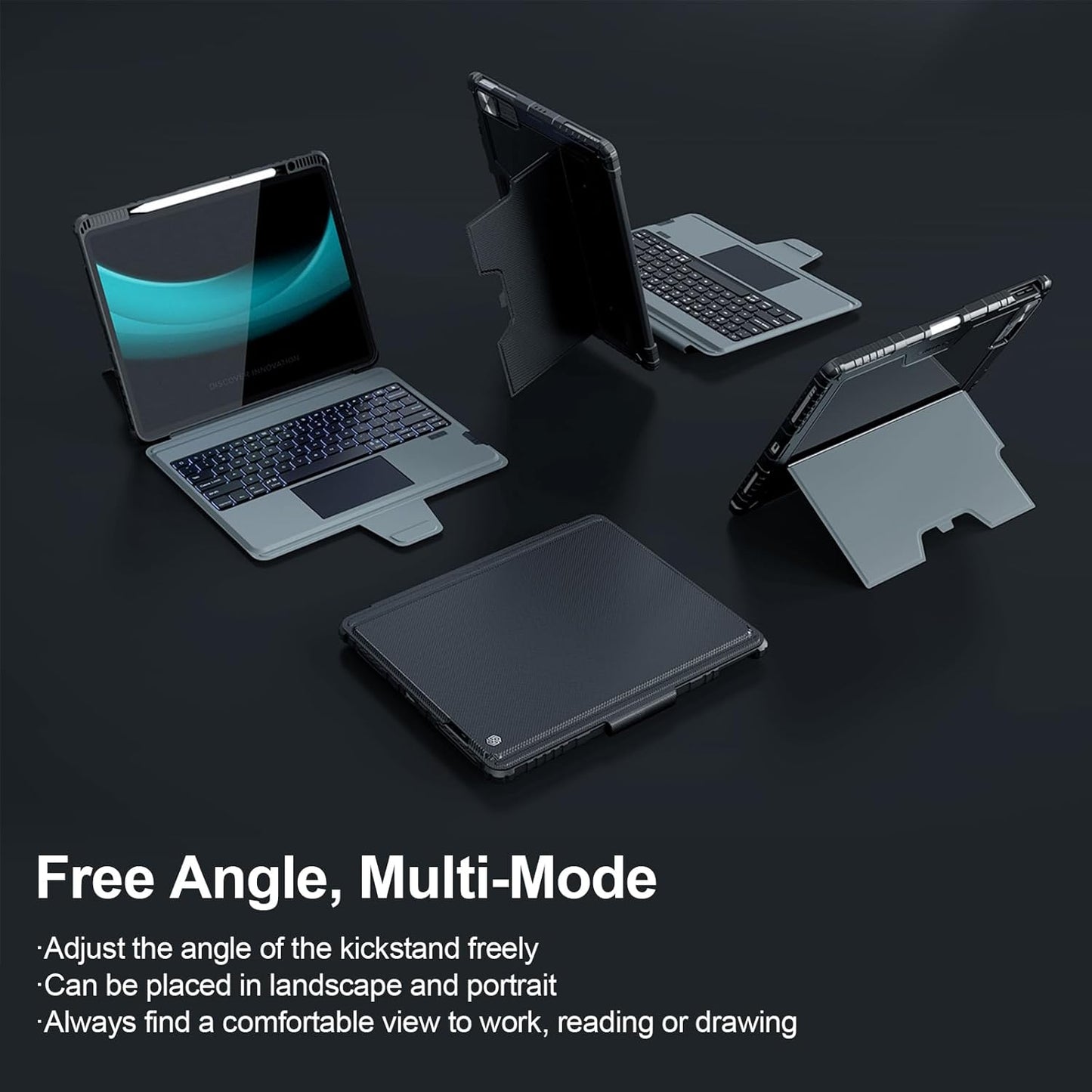 Nillkin Keyboard Case for iPad Air 13-inch (M3 2025/M2 2024), iPad Pro 12.9-inch (6th/5th/4th/3rd Gen) Rugged Case with Detachable Keyboard, Magic Trackpad, 7-Color Backlit, Portrait/Landscape, Gray