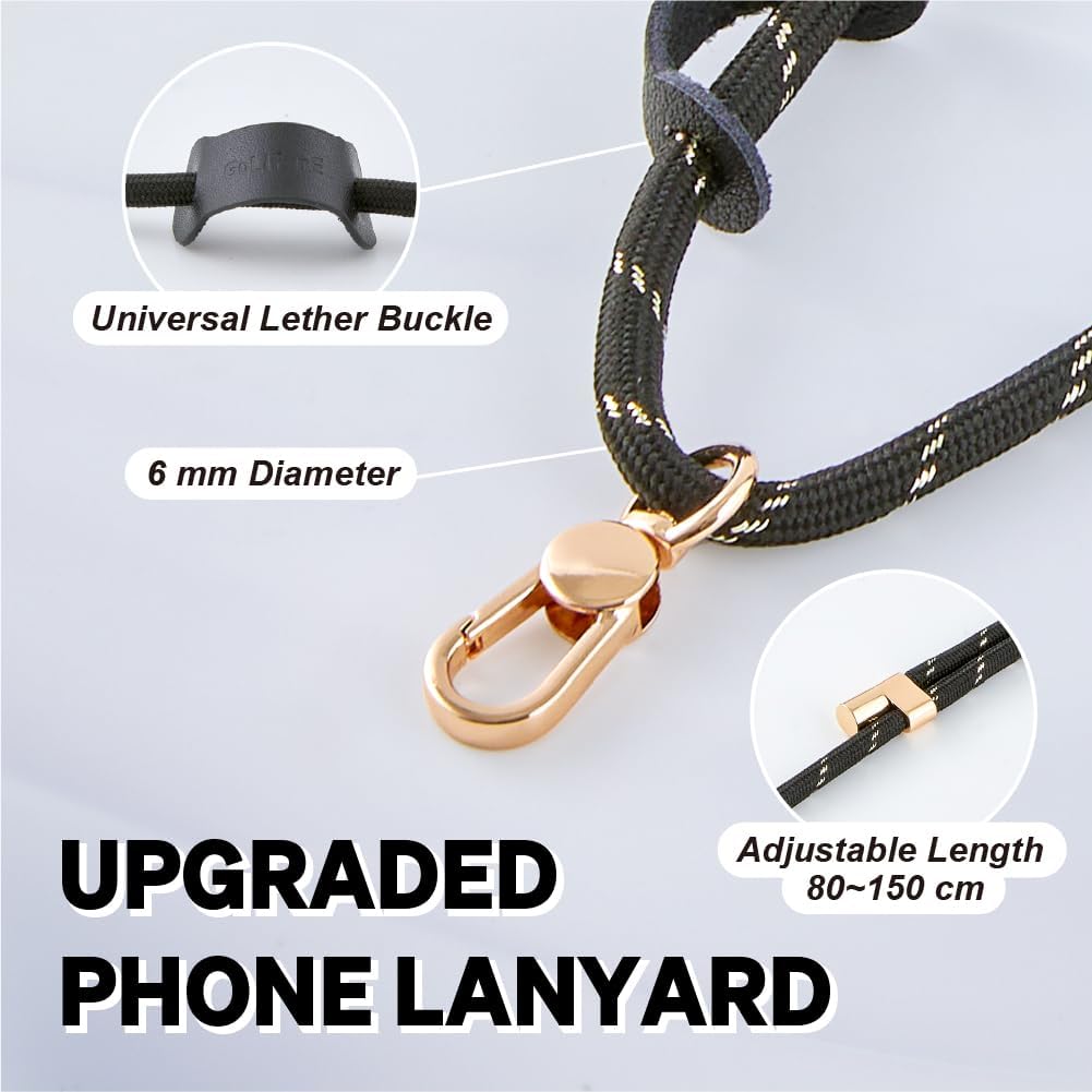 Universal Phone Lanyard, Anti-Theft Crossbody Strap for iPhone 16 Pro Max and Most Smartphone, Adjustable Cell Phone Neck Holder w/2 Non-Adhesive Tether Tab for Men and Women, Black-Gold/Gold