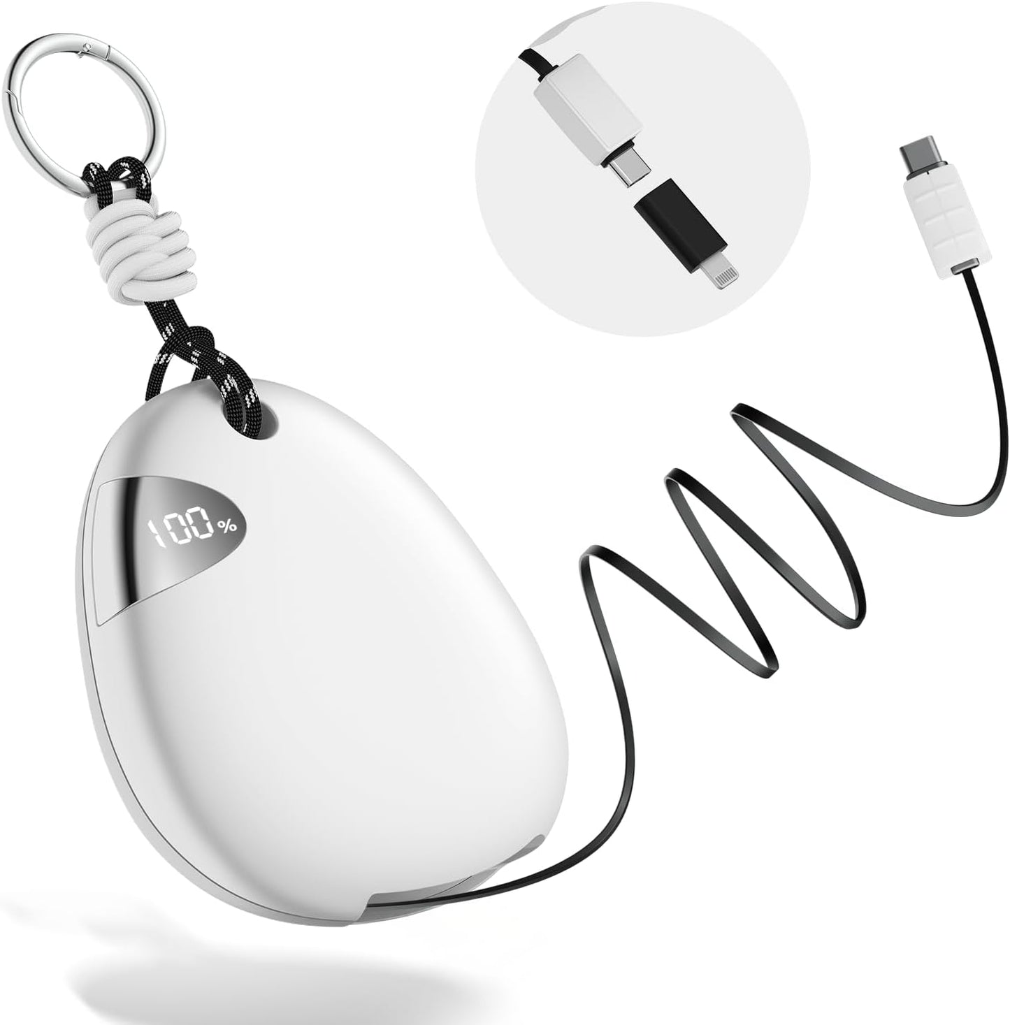 Vivilumens Portable Charger Power Bank 10000 mAh 65CM Fast-Charging Retractable Cable Outdoor Wearable Battery Pack USB-C Lightning for iPhone Smart LED Display for Hiking Camping Backpacking