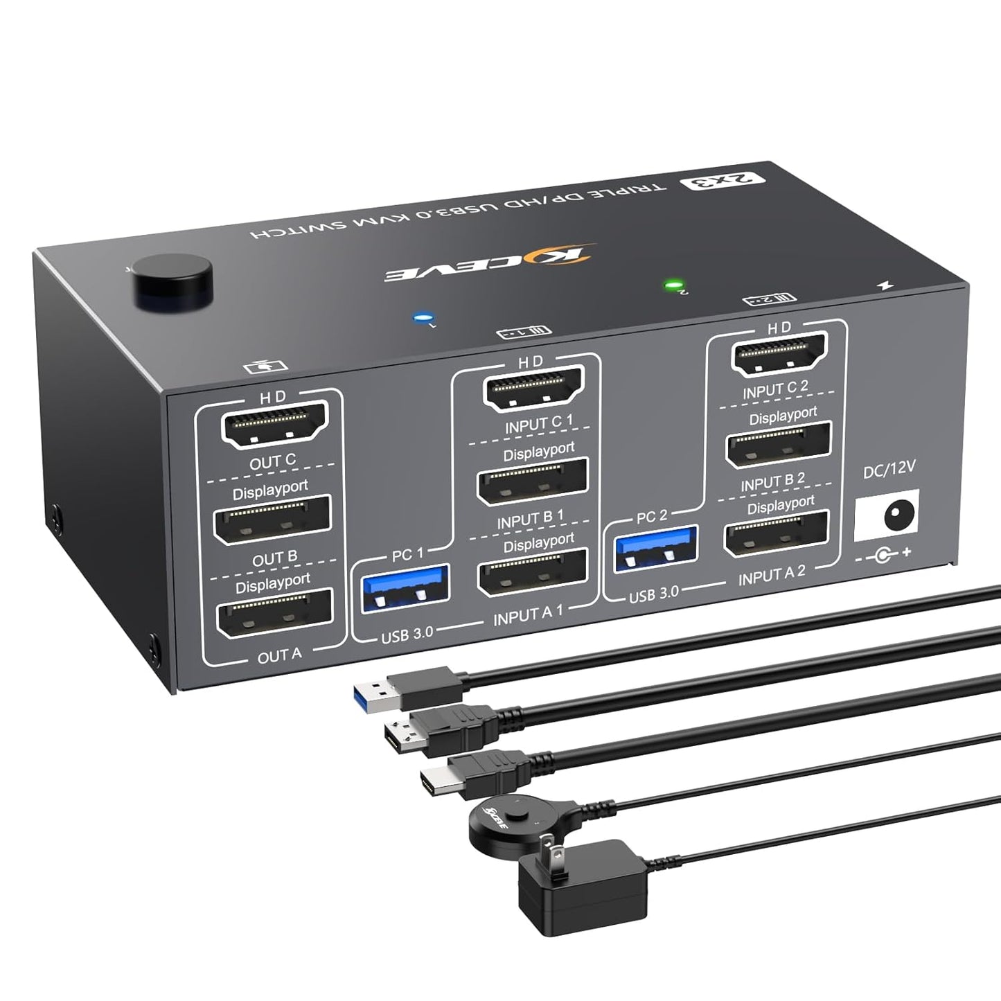 HDMI Displayport KVM Switch 3 Monitors 2 Computers 8K@60Hz 4K@144Hz,3 Monitor KVM Switch 2 Computers for 2 PC Share 3 Monitor and 4 USB3.0 Devices,Triple Monitor KVM Support Extended and Mirror Mode