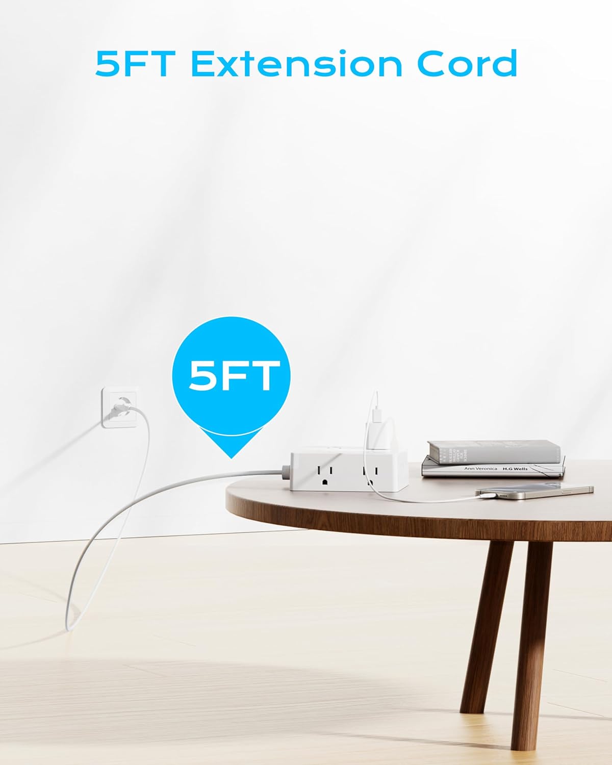 European Travel Plug Adapter, Olcorife Power Strip with EU UK US Plug Adapter, 8 Outlets 4 USB Ports with 5ft Extension Cord, International Power Adapter for US to Europe UK