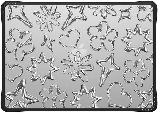 CASETiFY Impact MacBook Air 13.6" (M2-M4) Case [Cushioned Impact Corners/Scratch-Resistant/Anti-Slip Grip] - Chrome Doodles - Clear Black
