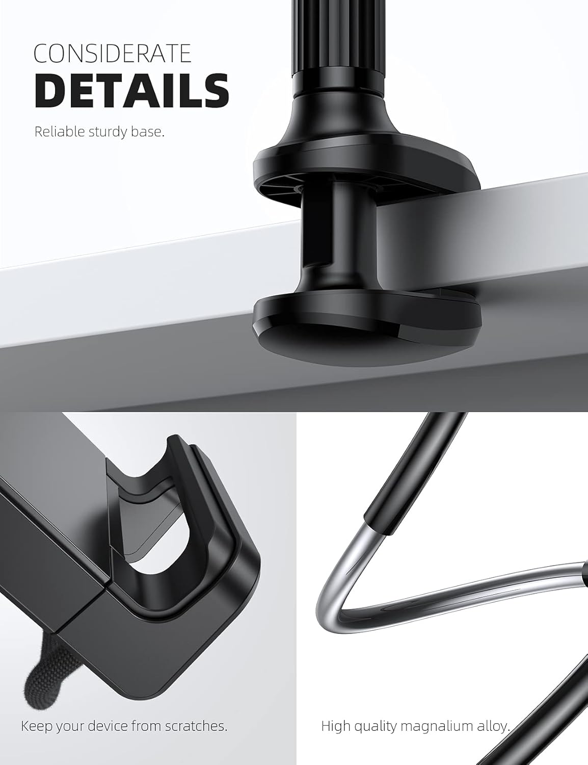 Lamicall Gooseneck Tablet Mount Holder for Bed - Flexible Tablet Arm Clamp for Bed Compatible with Pad Mini 7.9, Air 9.7, Pro 10.5, Kindle, Switch, Galaxy Tabs, More 4.7-11" Device - Black