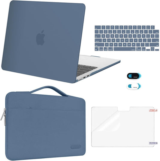 MOSISO Compatible with MacBook Air 13 inch Case 2025 2024 2023 2022 M4 A3240 M3 A3113 M2 A2681, Hard Shell&Sleeve Bag&Keyboard Skin&Webcam Cover&Screen Film for MacBook Air 13.6 inch, Steel Blue