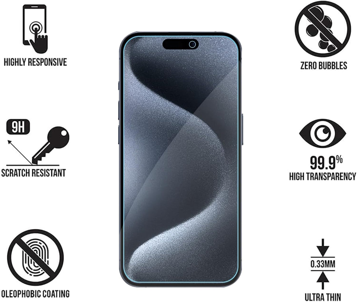 Anti Blue Light Screen Protector for iPhone 15pro & iPhone 15 [3 Pack] 9H+ Anti Blue Light Tempered Glass, Anti-Scratch, Case Friendly