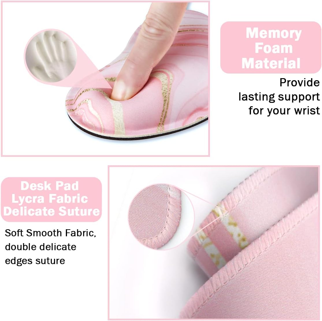 Keyboard Mouse Pad Set, Extended Mouse Pad+Keyboard Wrist Rest Support, Memory Foam Ergonomic Easy Typing, 3Pcs (35.4×15.7 in) Desk Pad Set for Home Office Study Game- Pink Gold