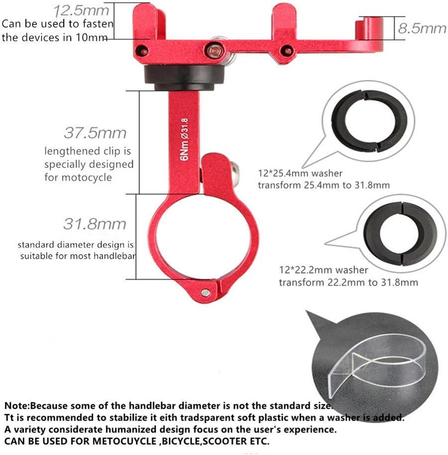 GUB Bicycle & Motorcycle Phone Mount - Aluminum Bike Phone Holder with 360°Rotation Adjustable Handlebar Phone Holder Compatible with iPhone Xs XR 8 Plus,Compatible with Samsung S9/S8 (PLUS6 Black)