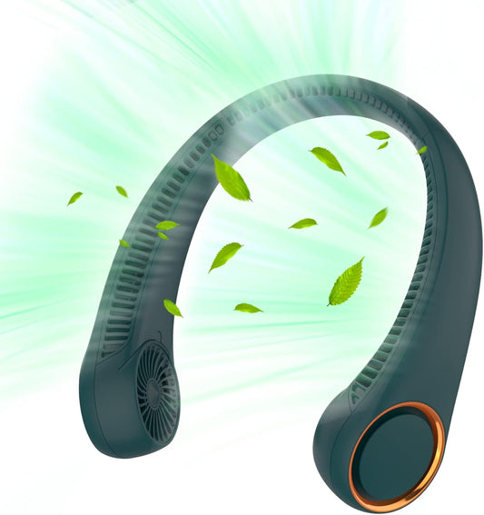 Portable Neck Fan, Hands Free Bladeless Fan, 360° Cooling Personal Fan,Wearable Quiet Fan for Outdoor Indoor, Gifts for Men Women, 4000mAh Battery Operated, USB Rechargeable, 3-Speeds (Dark Green)