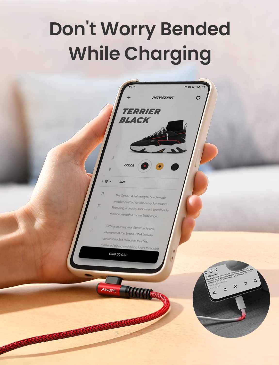 AINOPE USB C to USB Cable [3-Pack 3.3ft/6.6ft/10ft] 3.1A USB Fast Charge Right Angle, Resistant Nylon Braided USB C Charging Cable Compatible with Galaxy S21 S20 Plus, Note 20 10 9, Moto