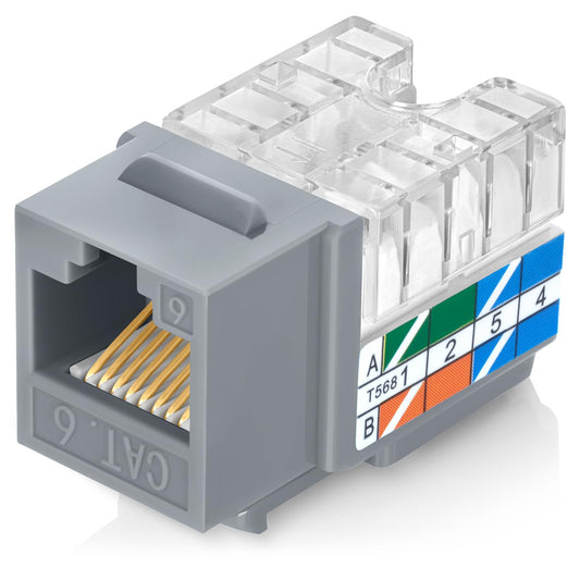 Everest 90° Angled RJ45 Cat6 Keystone Jacks 10-Pack in Gray - Slim Profile Female RJ45 Connectors - Cat 6 Keystone Jack - Compatible with 90° Angled Speed Termination Tool - easyJACK (B094WB91H3)