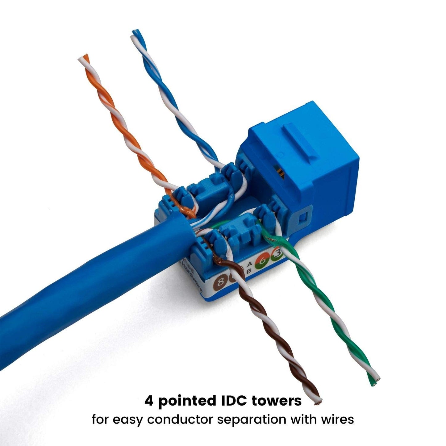 trueCABLE Cat6A Keystone Jack, Unshielded (UTP), 90 Degree Punch-Down, PoE++ (4PPoE), UL Listed, ETL Verified, ANSI/TIA Certified, Modular RJ45 Female, Blue, 12 Pack