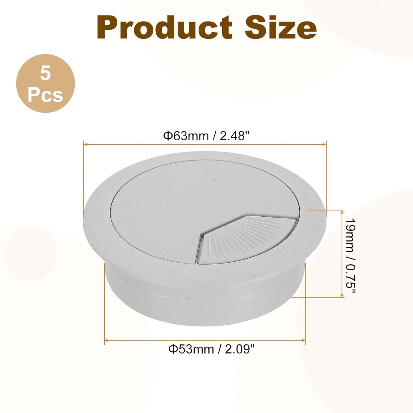 uxcell 5 Pcs 53mm (2.09 Inch) Desk Grommet, Plastic Cable Hole Cover, Wire Cord Cable Organizer for Home Office Computer Desk Cabinet, Gray