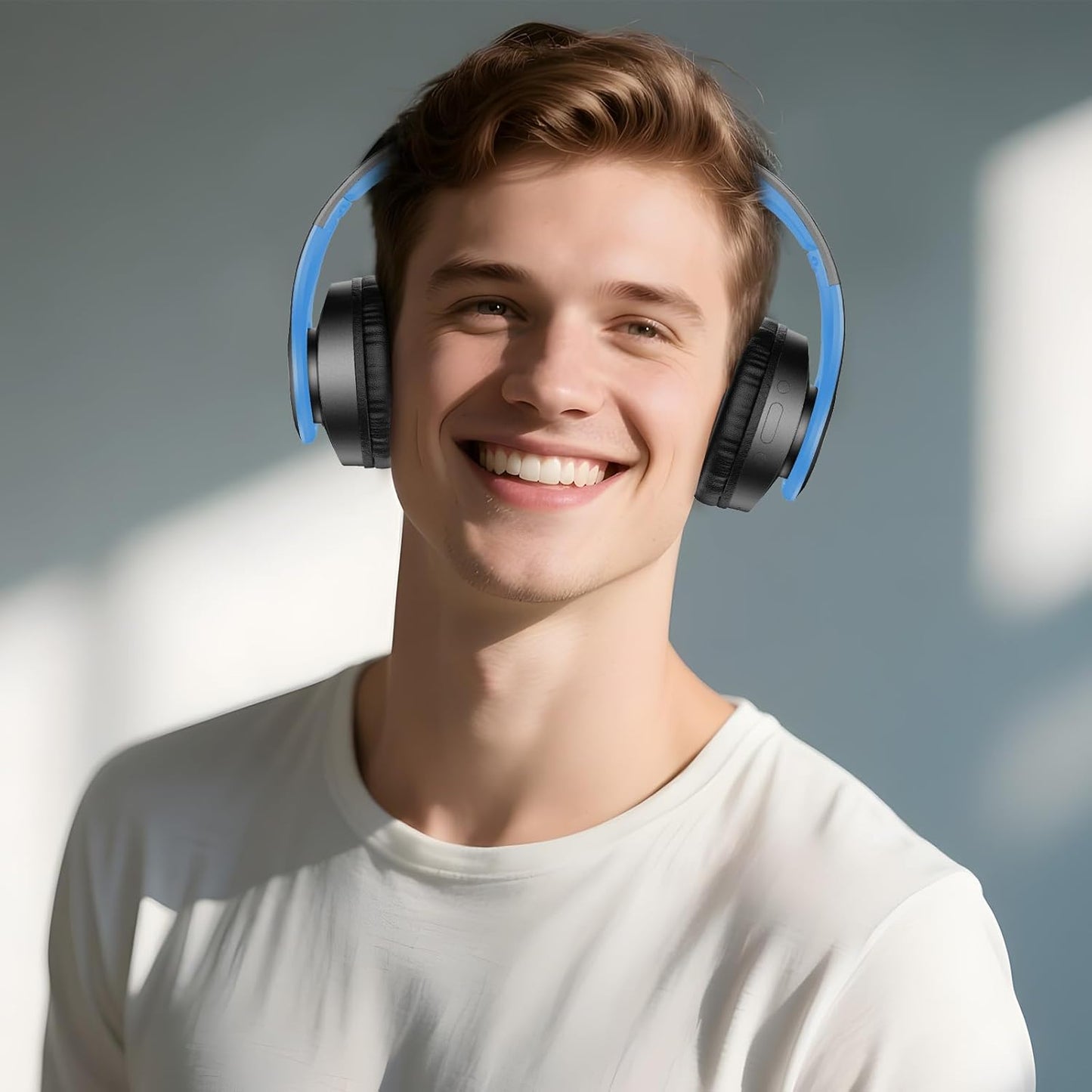 TUINYO Bluetooth Headphones Wireless, Over Ear Stereo Wireless Headset 40H Playtime with deep bass, Soft Memory-Protein Earmuffs, Built-in Mic Wired Mode PC/Cell Phones/TV-Black/Blue …