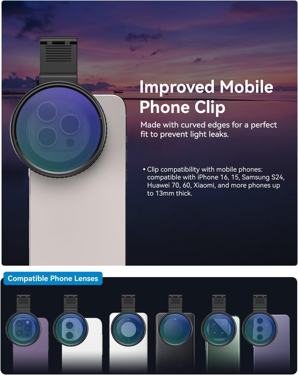 MIAO LAB 67mm CPL Filter for Phone, HD Polarizing Filter & Universal Cell Phone Clip, with Carrying Pouch & Cleaning Cloth, for iPhone 16/15/14, Samsung Galaxy & All Smartphones