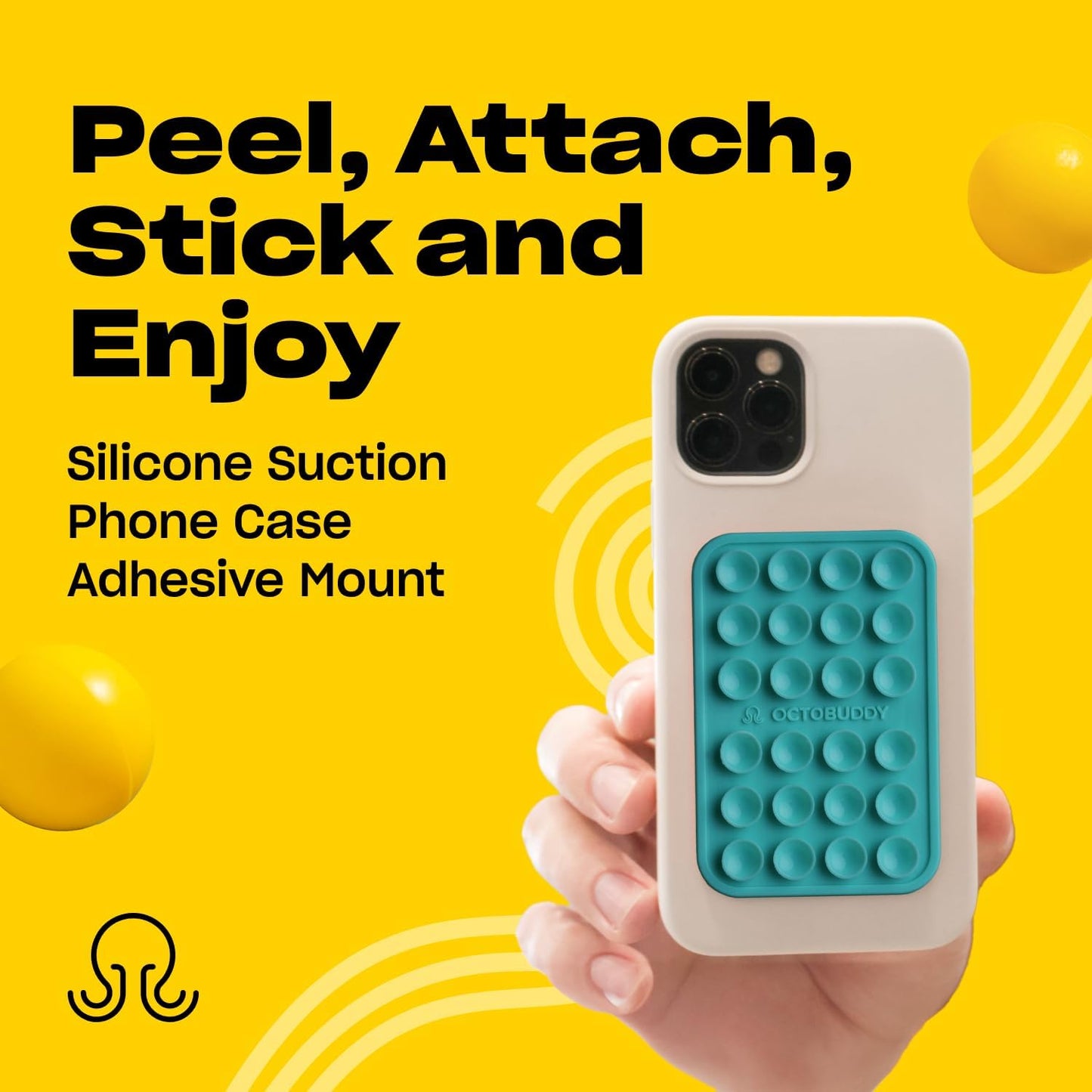 Classic - Silicone Suction Phone Case Adhesive Mount - Hands-Free, Strong Grip Holder for Selfies & Videos - iPhone & Android Compatible - 2.25″ x 3.25″, Turquoise