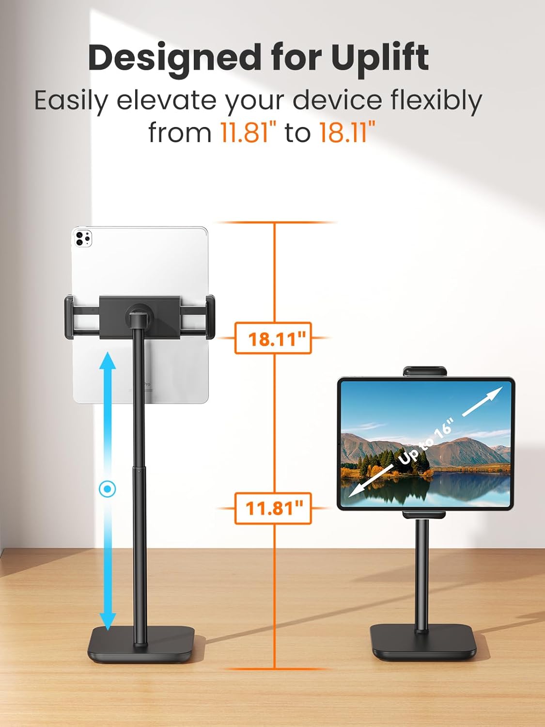 tounee Portable Monitor & Tablet Holder Stand, 4.4lb (2kg) Holding Strength, Height Adjustable Up to 18.11", Ideal for 4.7"-16" Devices (15.6" Portable Monitors, iPad, iPhone, Kindle)-White