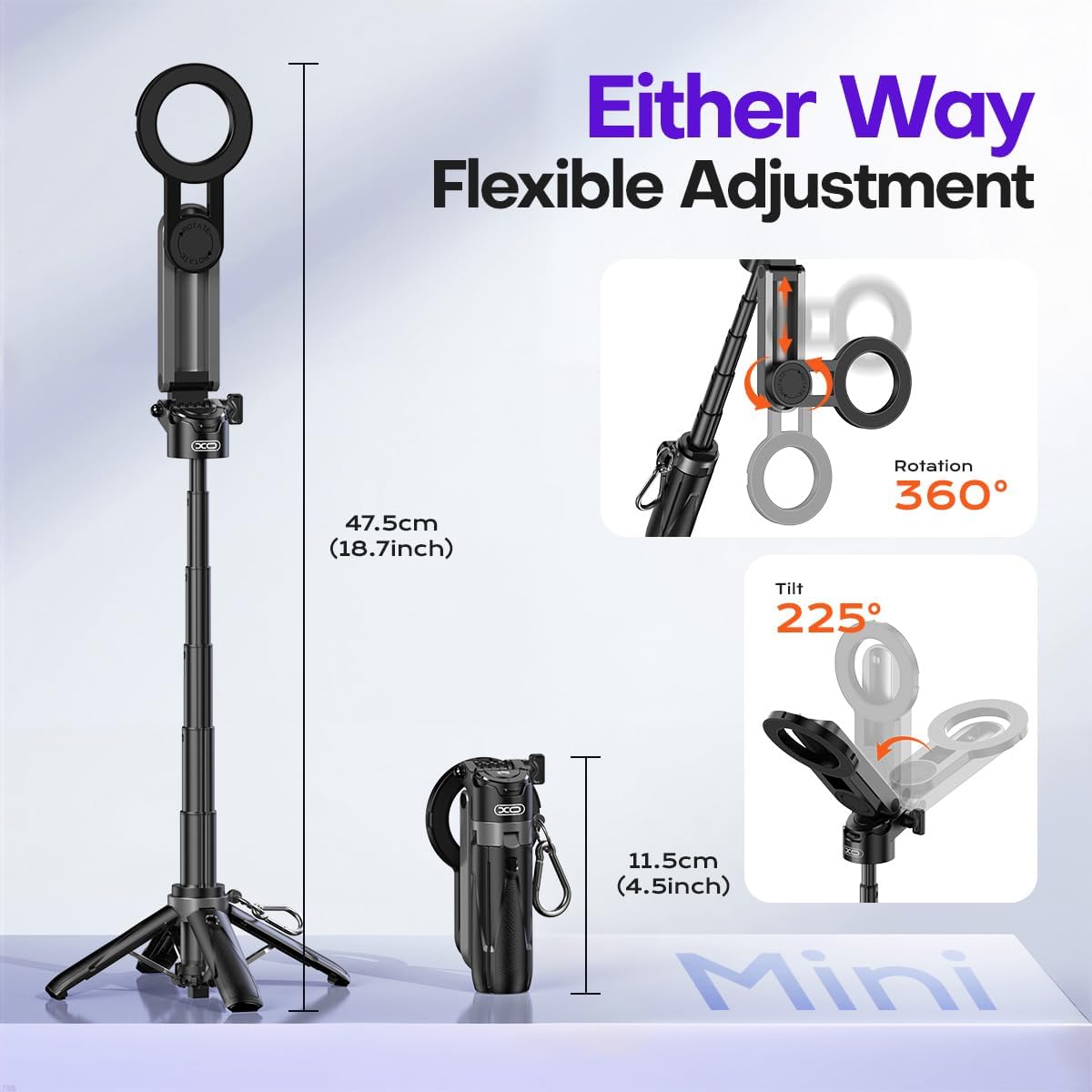 Magnetic Mini Phone Selfie Stick with 2 Fill Light, 360° Rotation Portable Phone Travel Tripod with Remote Control,Magnetic Chuck ＆ Clip Selfie Stick for iPhone Android TIK Tok/Live/Video Recording